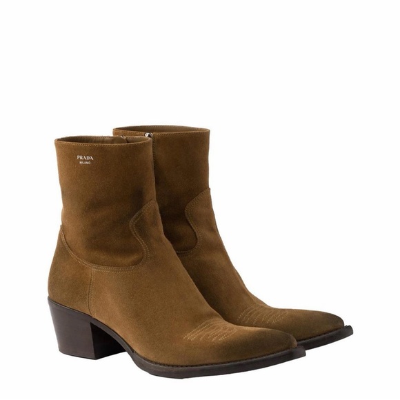 Prada Brown Suede Ankle Boots - Picture 1 of 17